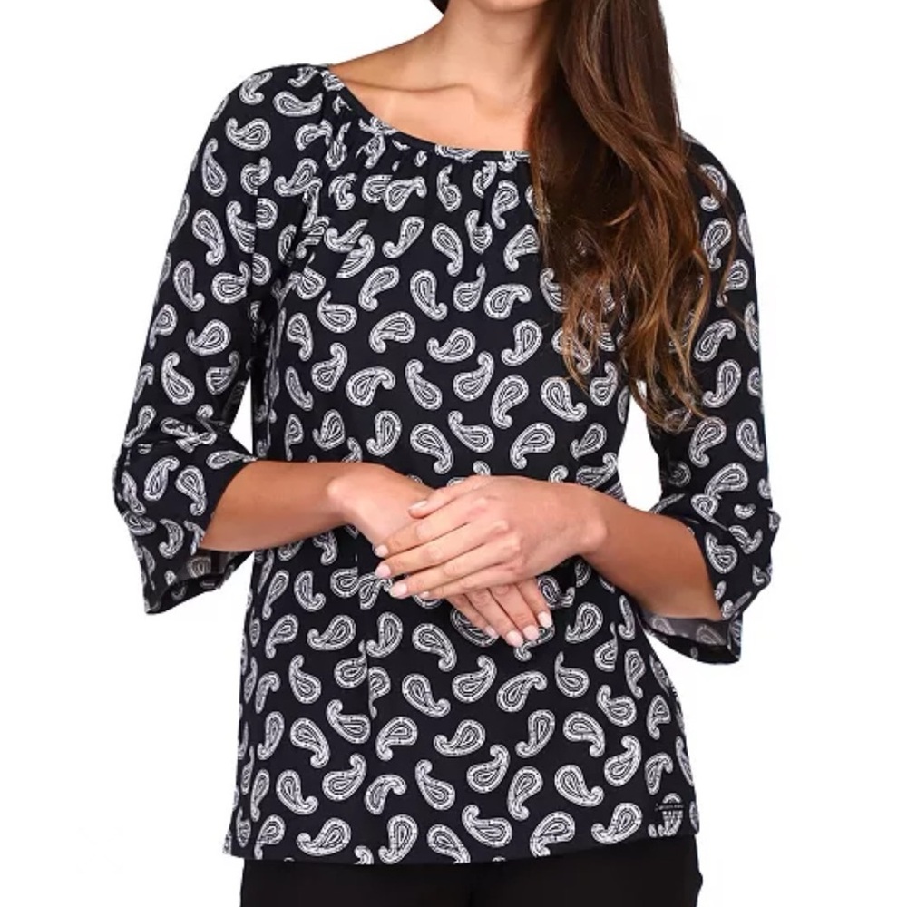 MICHAEL Michael Kors Women’s Paisley Print Jersey Top Flared Sleeve